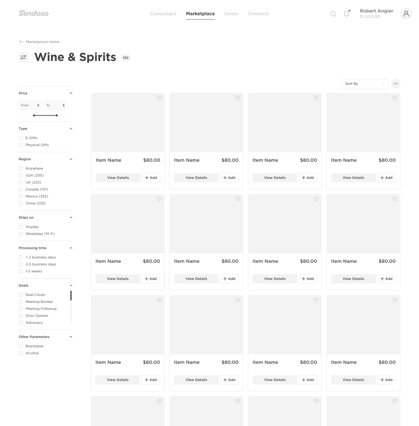 Marketplace wine and spirits category