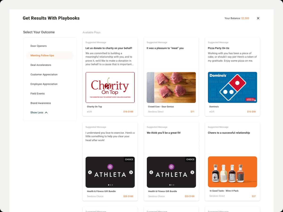 Sendoso product UI gallery