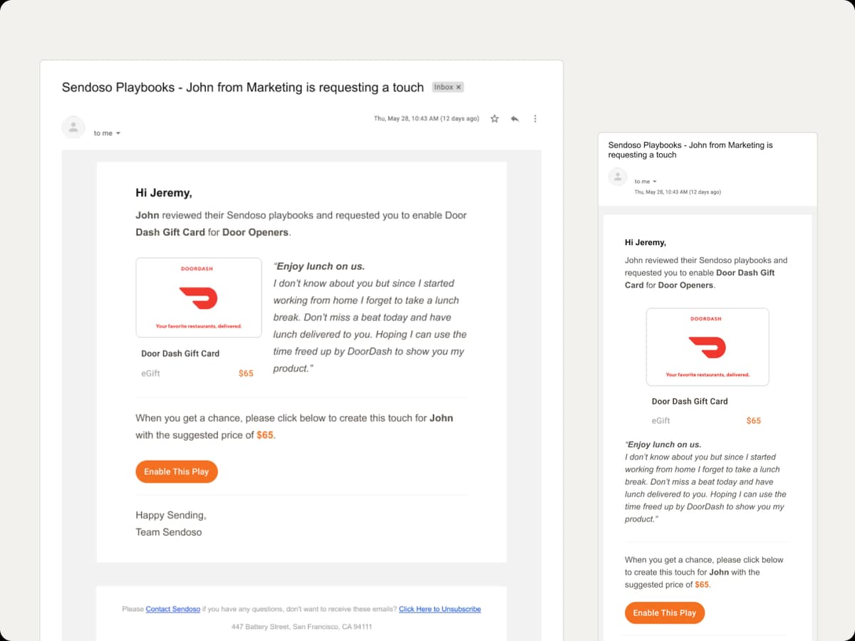 Sendoso notification and tracking surfaces