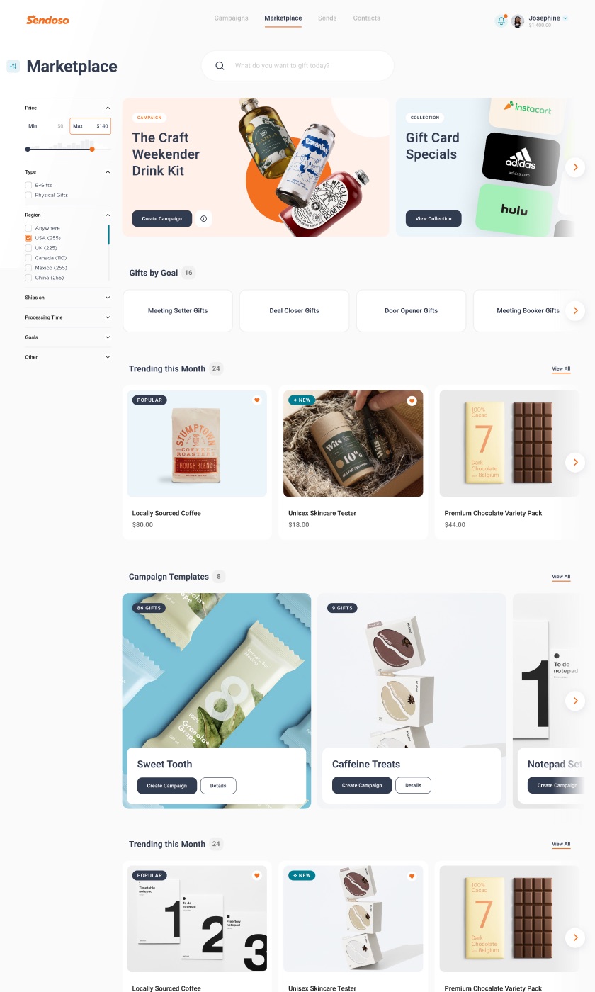 Sendoso marketplace — research context for sender discovery