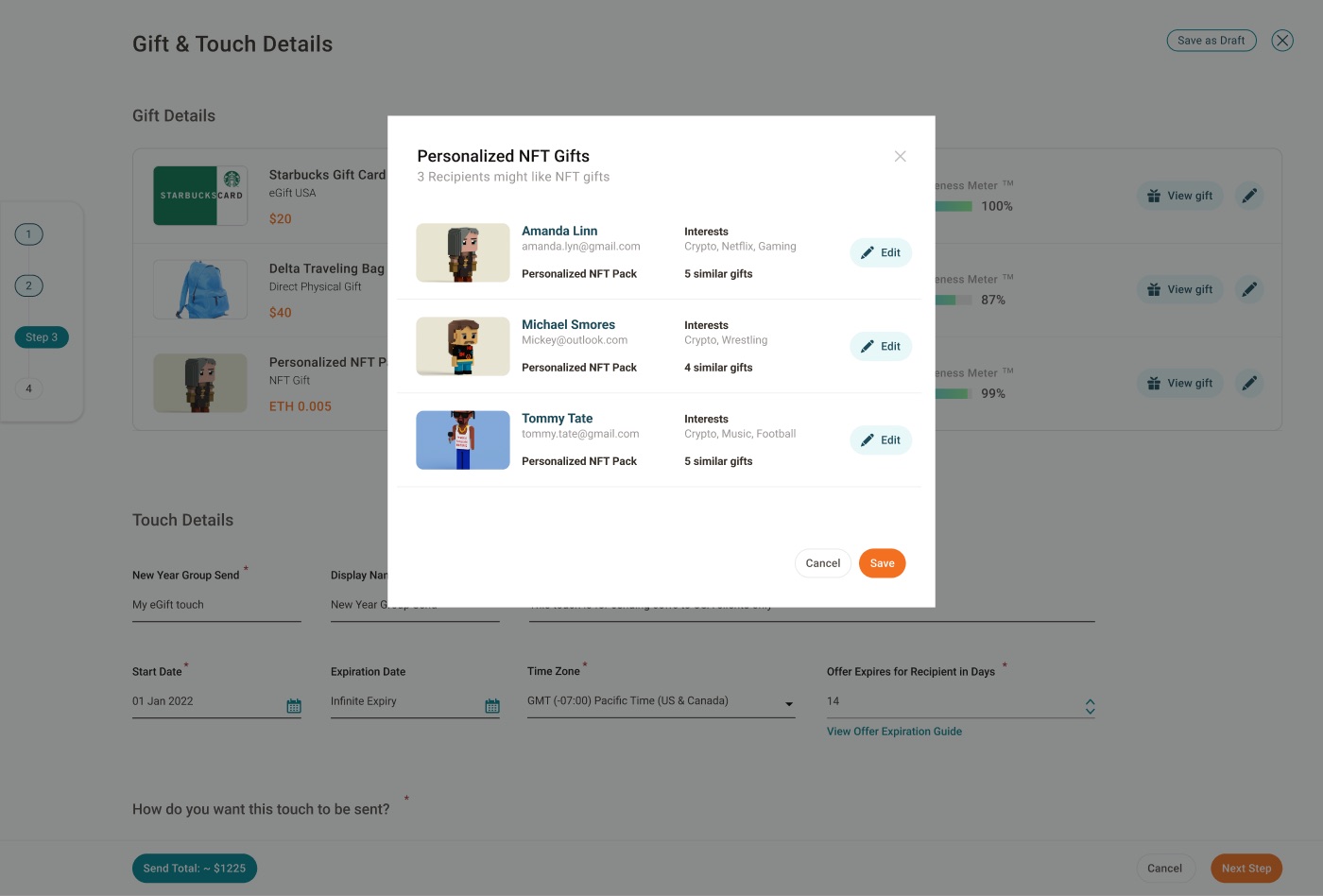 Sendoso guided Touch builder flow