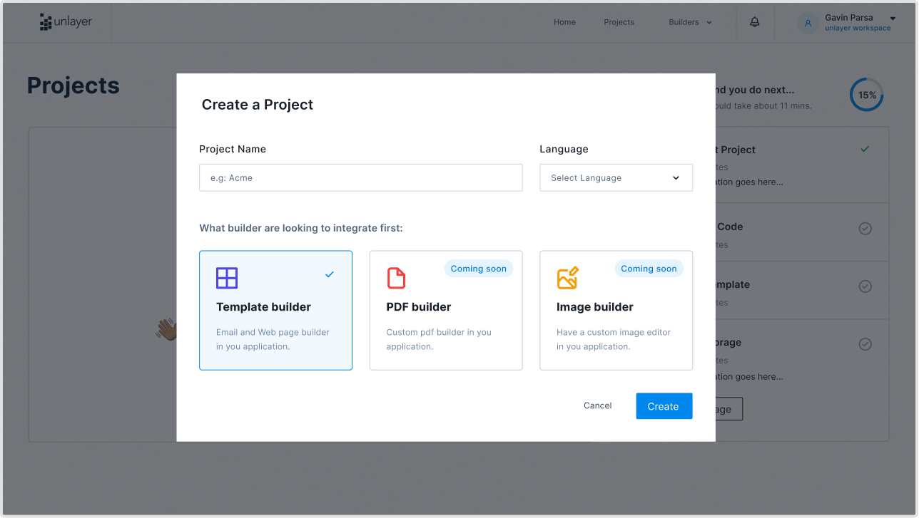 Embed console — project and builder navigation