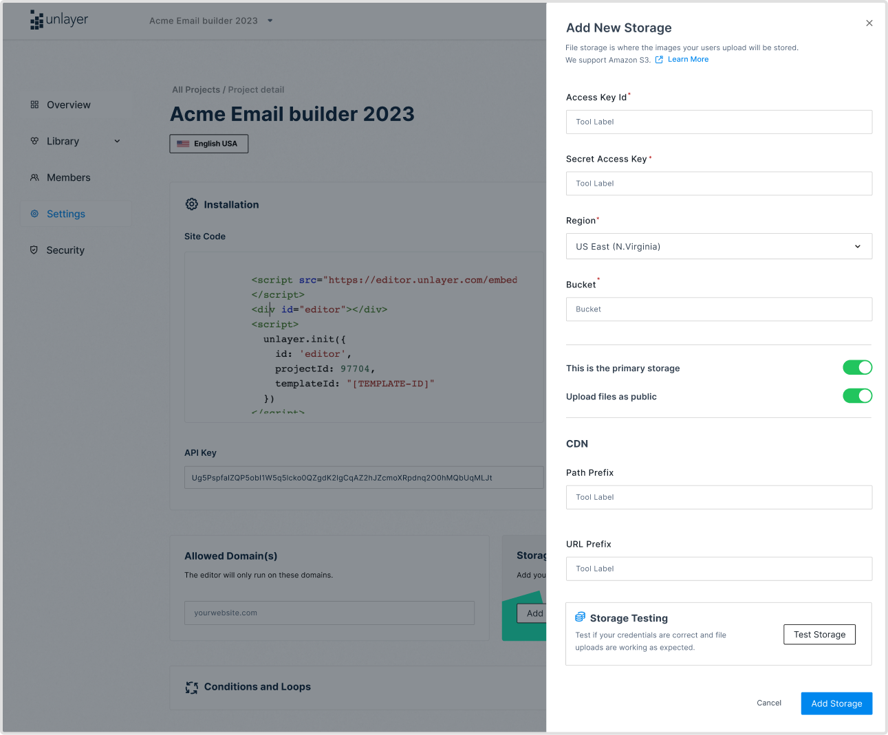 Add file storage — Amazon S3 configuration